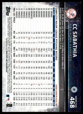 CC Sabathia 2015 Topps #468 New York Yankees - Baseball Card Single