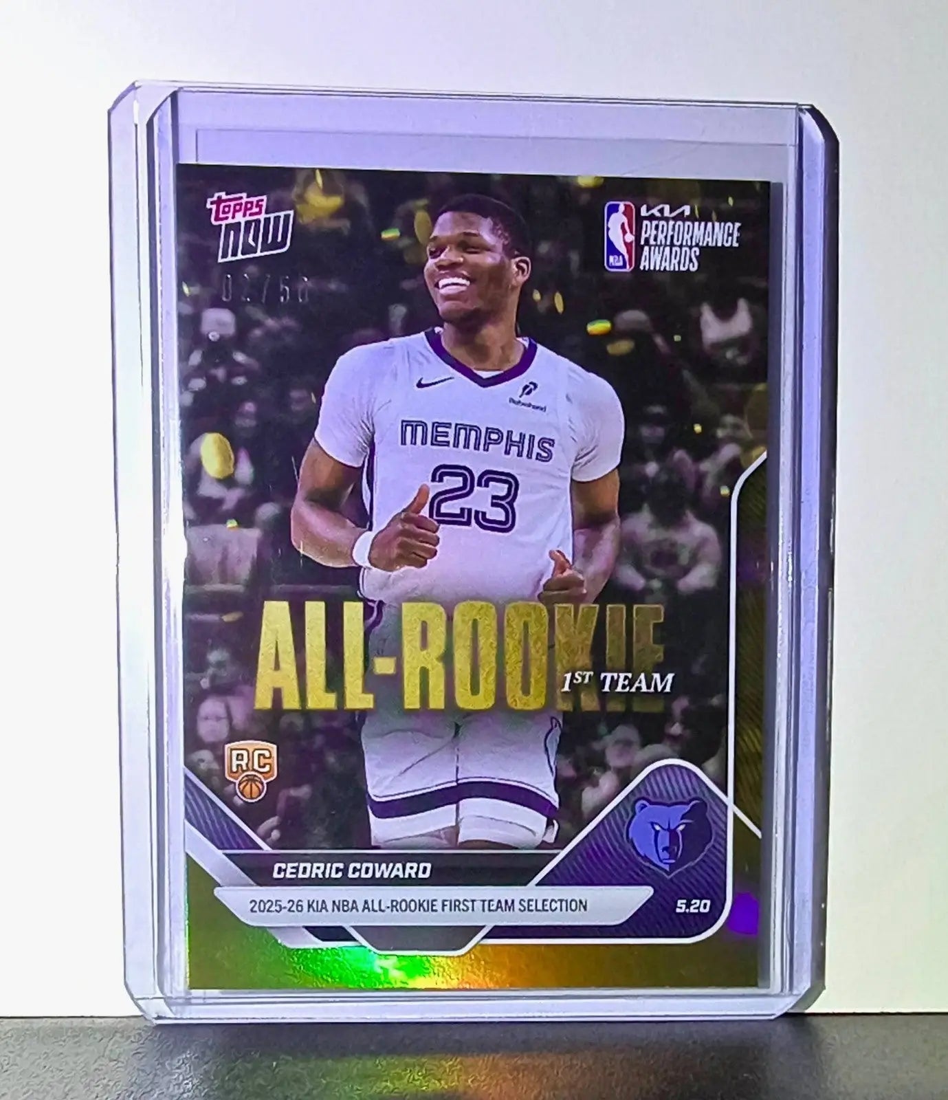 Cedric Coward Rookie 2025-26 Topps NBA All-Rookie 1st Team Gold 02/50 Grizzlies - Basketball Card Single