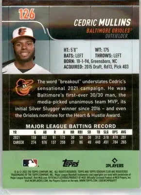 Cedric Mullins - 2022 Stadium Club Chrome - #126 - Baseball - Baseball Card Single