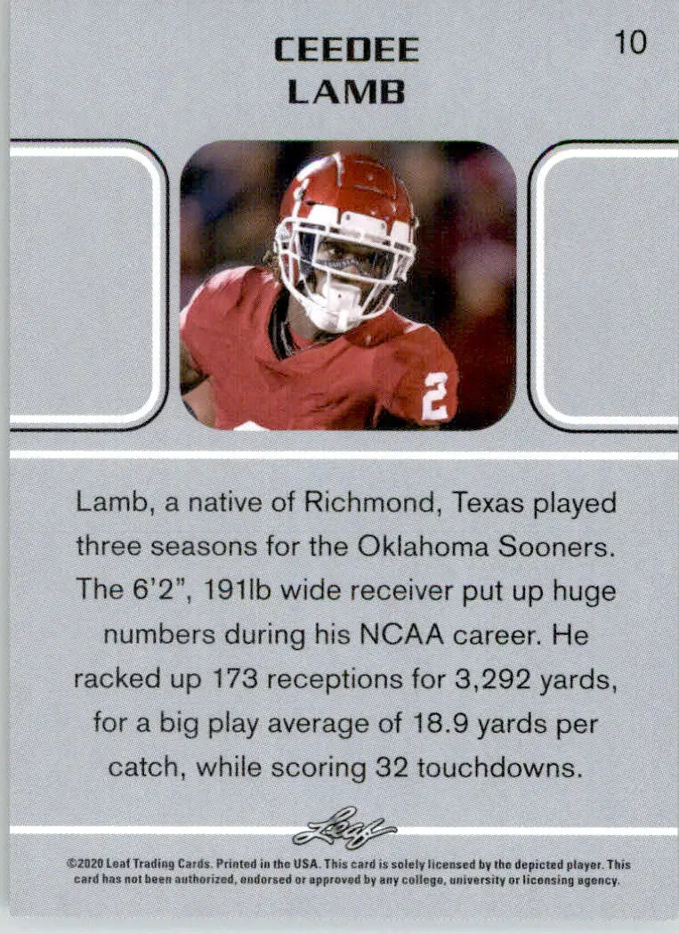 CeeDee Lamb - 2020 Leaf - #10 - Football - Football Card Single