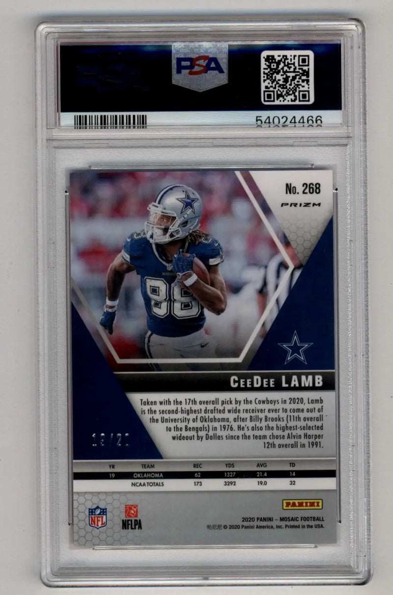 CeeDee Lamb 2020 Panini Mosaic Mosaic No Huddle Pink 19/20 #268 PSA 9 Mint - Football Card Single