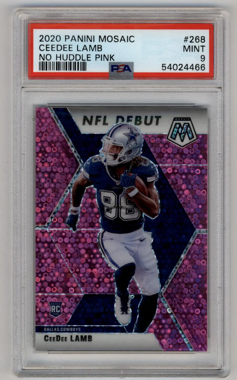 CeeDee Lamb 2020 Panini Mosaic Mosaic No Huddle Pink 19/20 #268 PSA 9 Mint - Football Card Single