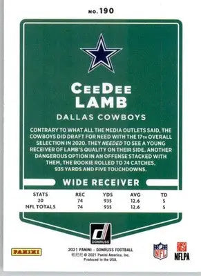 CeeDee Lamb - 2021 Donruss - #190 - Football - Football Card Single