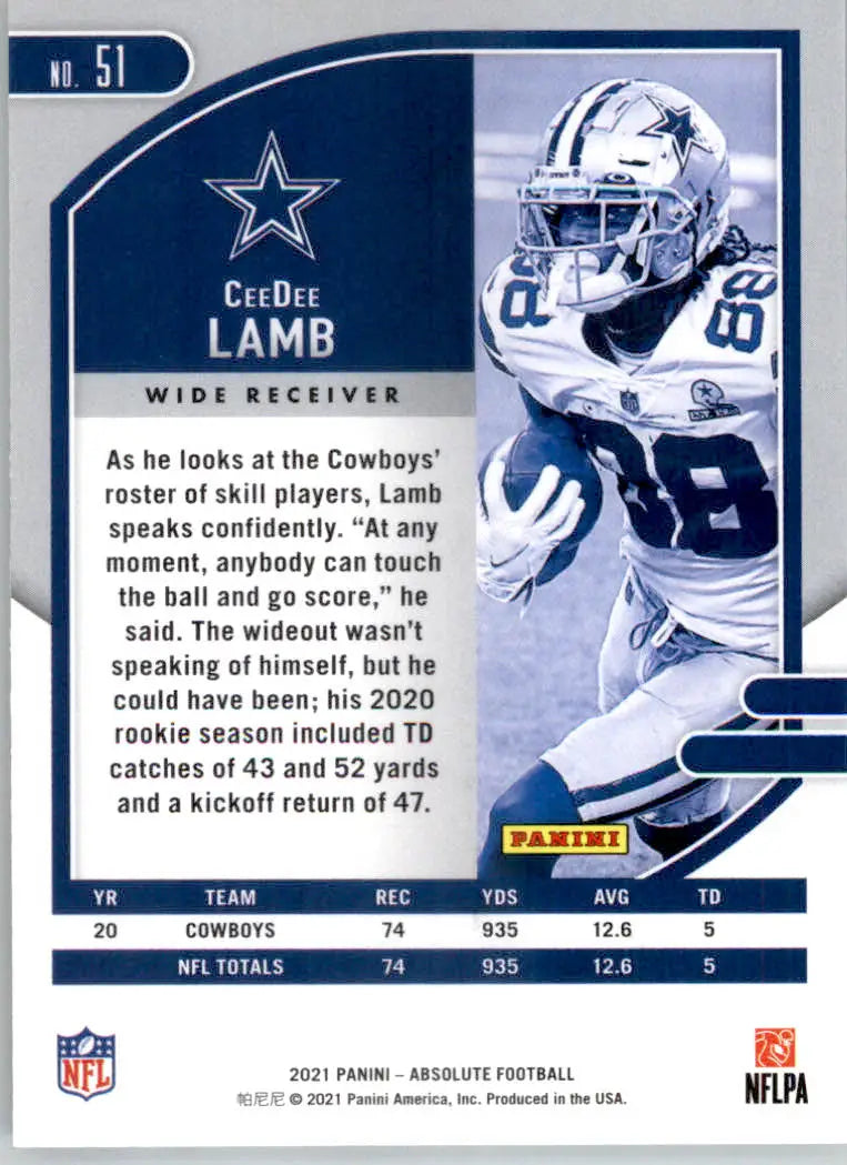CeeDee Lamb - 2021 Panini Absolute - #51 - Football - Football Card Single