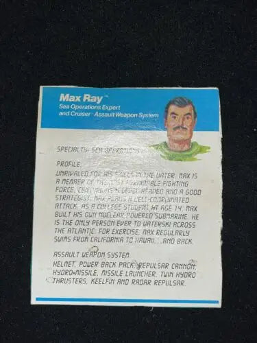 Centurions Power Xtreme Max Ray action figure card from 1986 box panel ID origin