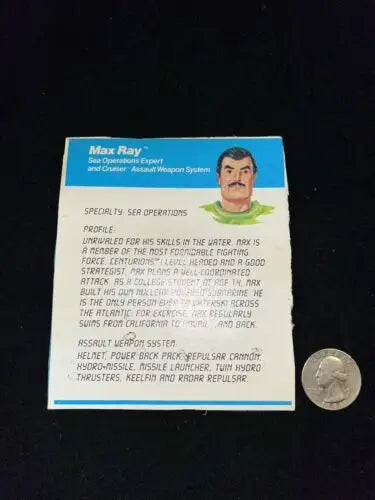 Centurions Power Xtreme Max Ray character card from 1986 Sea Operations Expert box panel