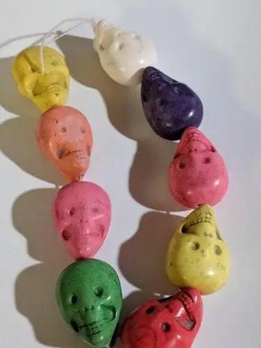 Colorful ceramic skull large beads multi-colored strand for jewelry making