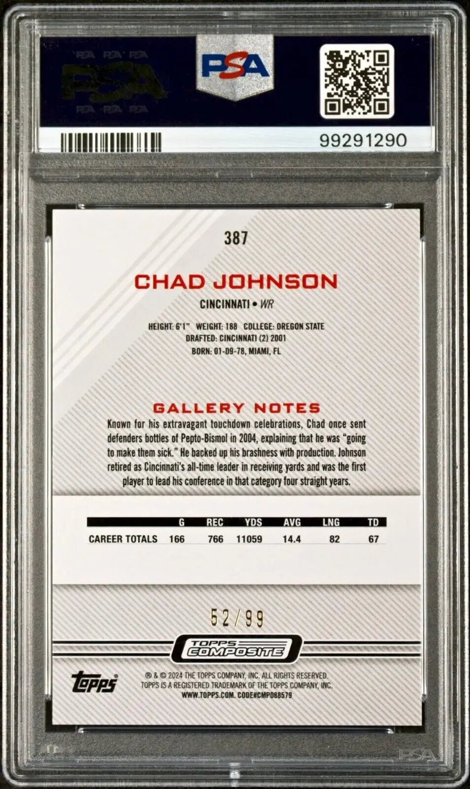 Chad Johnson 2023 Topps Gallery #387 Blue Rainbow Foilboard 52/99 Card PSA 10 - Football Card Single