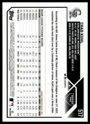 Chad Kuhl 2023 Topps #517 Colorado Rockies - Baseball Card Single