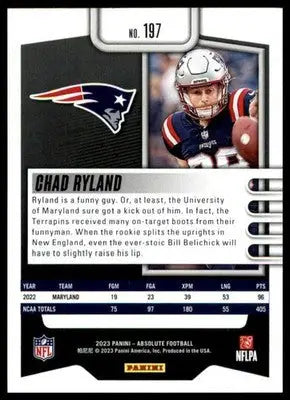 Chad Ryland Rookie 2023 Panini Absolute Retail #197 New England Patriots - Football Card Single