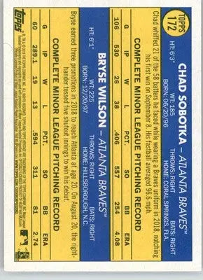 Chad Sobotka / Bryse Wilson - 2019 Topps Heritage - #172 - RC Baseball - Baseball Card Single