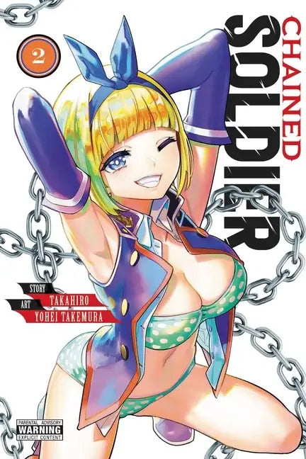 Manga volume 2 CHAINED SOLDIER GN VOL 02 with a smiling blonde woman in naval top and polka-dot bikini