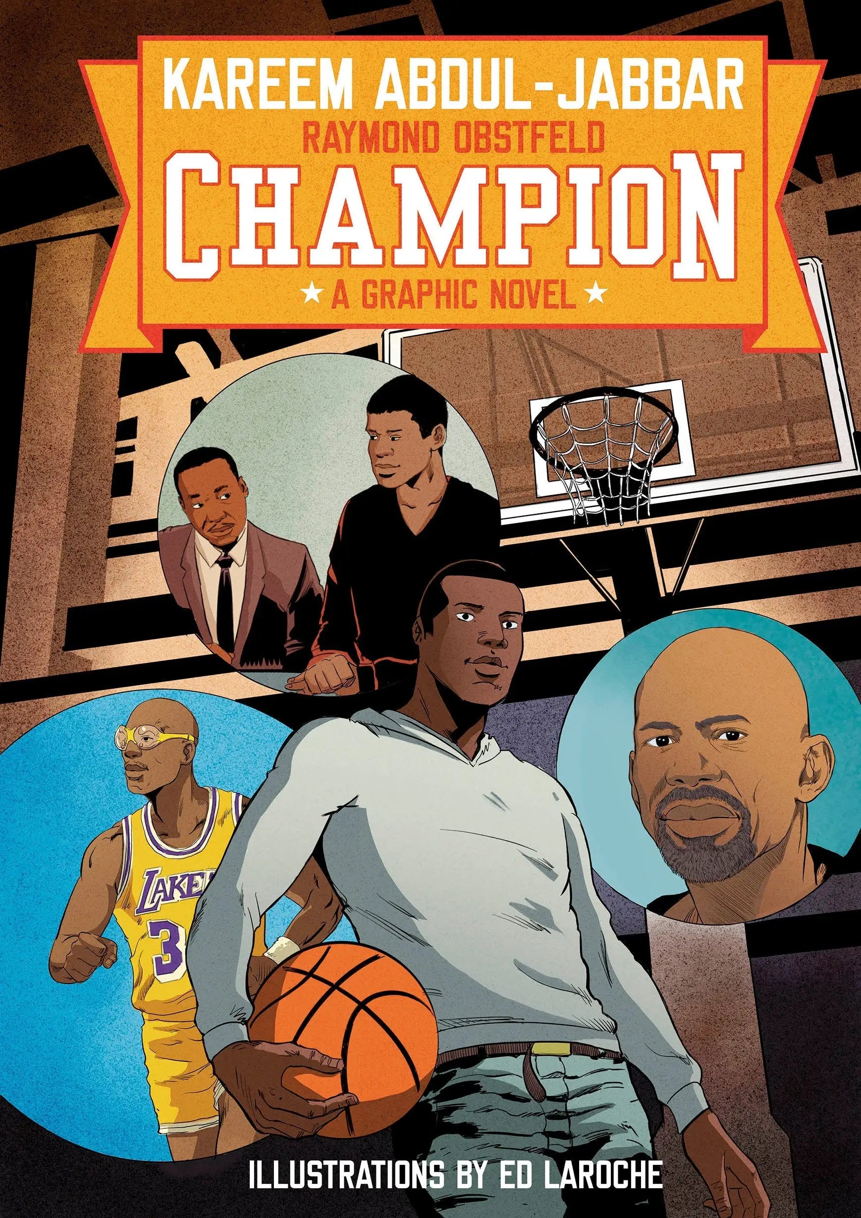 Graphic novel cover featuring Kareem Abdul-Jabbar from Champion emphasizing social justice themes