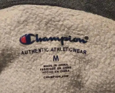 Champion Hoodie Boys M Gray Pullover Pocket Script Logo Fleece C Patch Sleeve
