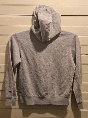 Champion Hoodie Boys M Gray Pullover Pocket Script Logo Fleece C Patch Sleeve