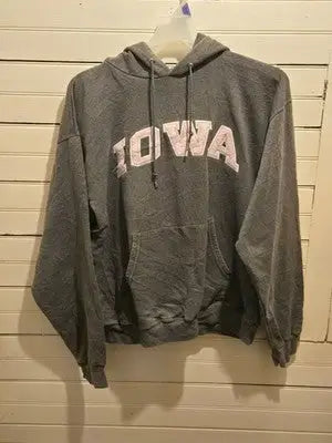 Champion Hoodie Unisex L Gray Pink IOWA Pullover Hooded Sweatshirt - Apparel