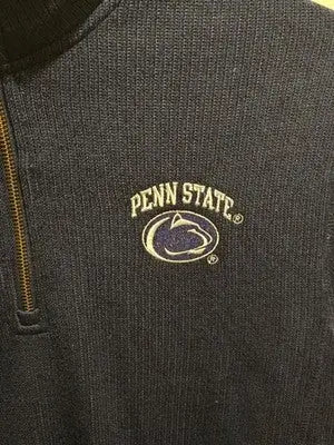 Champion Pullover Mens L Penn State Navy Quarter Zip Fleece Lined Sweater Logo - Apparel