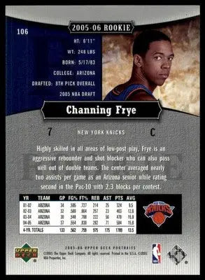 Channing Frye Rookie 2005-06 UD Portraits #/399 #106 New York Knicks