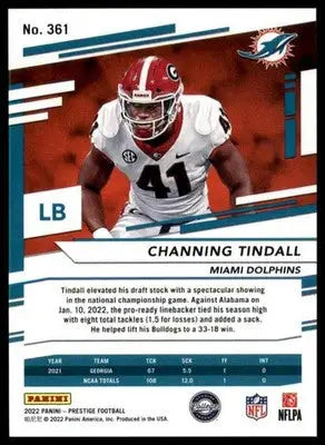 Channing Tindall Rookie 2022 Panini Prestige #361 Miami Dolphins