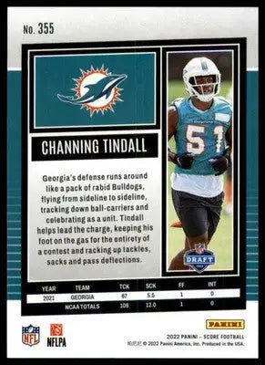 Channing Tindall Rookie 2022 Score #355 Miami Dolphins - Football Card Single