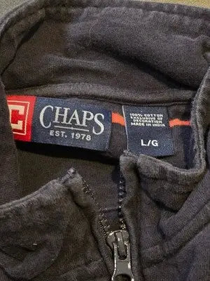 Chaps Pullover Mens L Navy Orange Striped Quarter Zip Cotton Logo Long Sleeve - Apparel