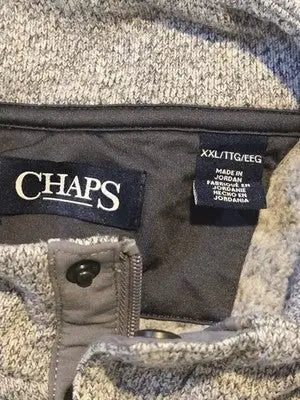 Chaps Pullover Mens XXL Gray Quarter Zip Fleece Knit Pocket Snap Long Sleeve - Apparel