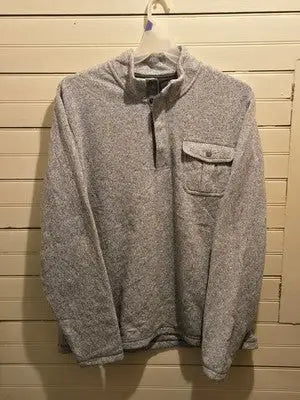 Chaps Pullover Mens XXL Gray Quarter Zip Fleece Knit Pocket Snap Long Sleeve - Apparel