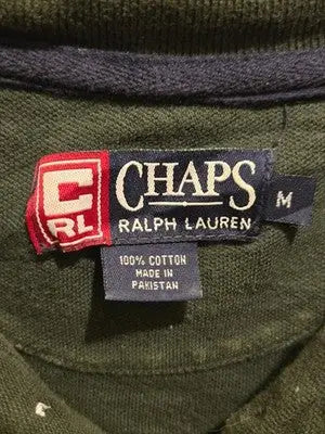 Chaps Ralph Lauren Polo Shirt Mens M Green Crest Embroidered Cotton Short Sleeve - Apparel