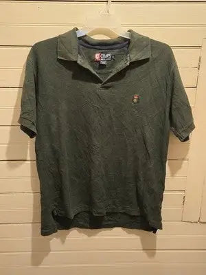 Chaps Ralph Lauren Polo Shirt Mens M Green Crest Embroidered Cotton Short Sleeve - Apparel
