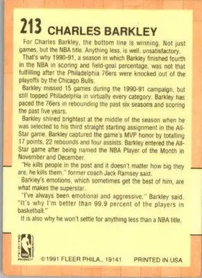 Charles Barkley - 1991 Fleer - 213 - Base NM - Basketball Card Single