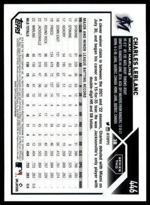 Charles Leblanc Rookie 2023 Topps #446 Miami Marlins - Baseball Card Single