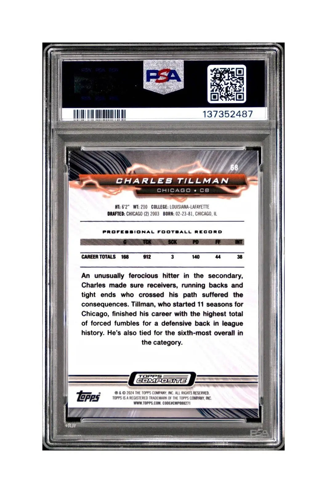 Charles Tillman 2023 Topps Resurgence High Voltage #68 PSA 8 NM-MT - Football Card Single