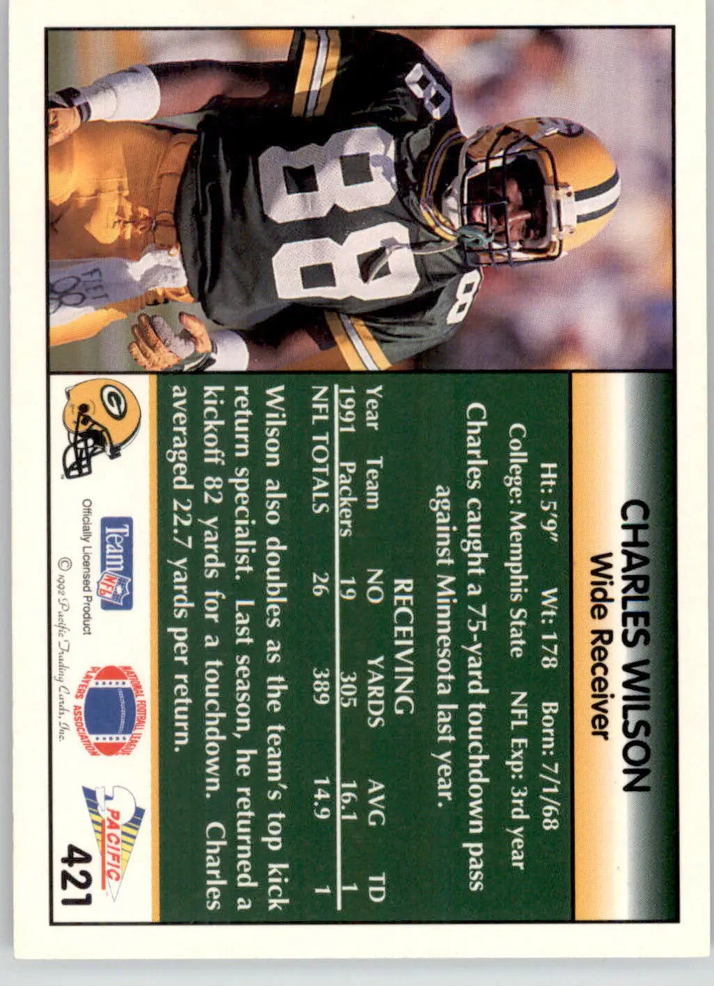 Charles Wilson - 1992 Pacific - #421 - Football