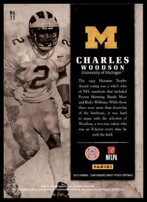 Charles Woodson 2015 Panini Contenders Draft Old School Colors #11 Michigan - Football Card Single