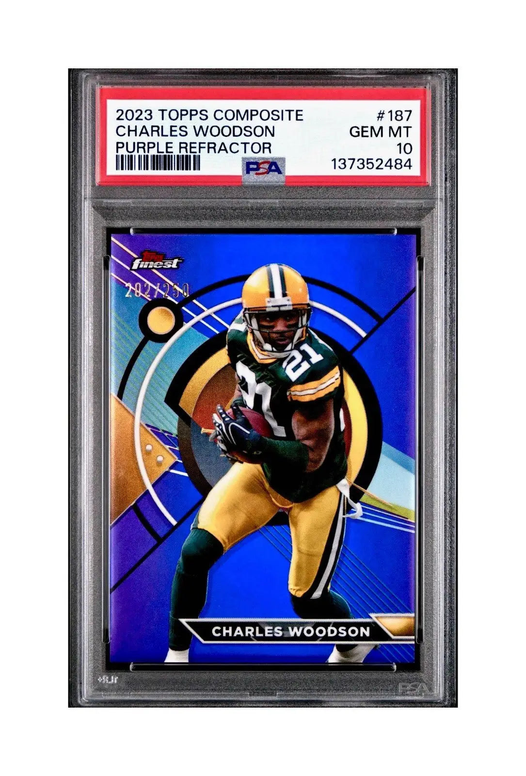 Charles Woodson 2023 Topps Finest #187 Purple Refractor 202/250 PSA 10 Gem Mint