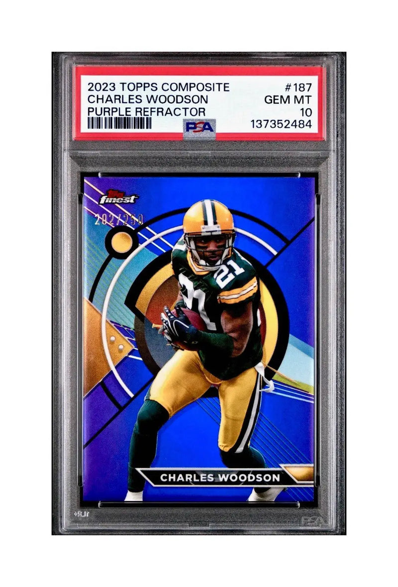 Charles Woodson 2023 Topps Finest #187 Purple Refractor 202/250 PSA 10 Gem Mint