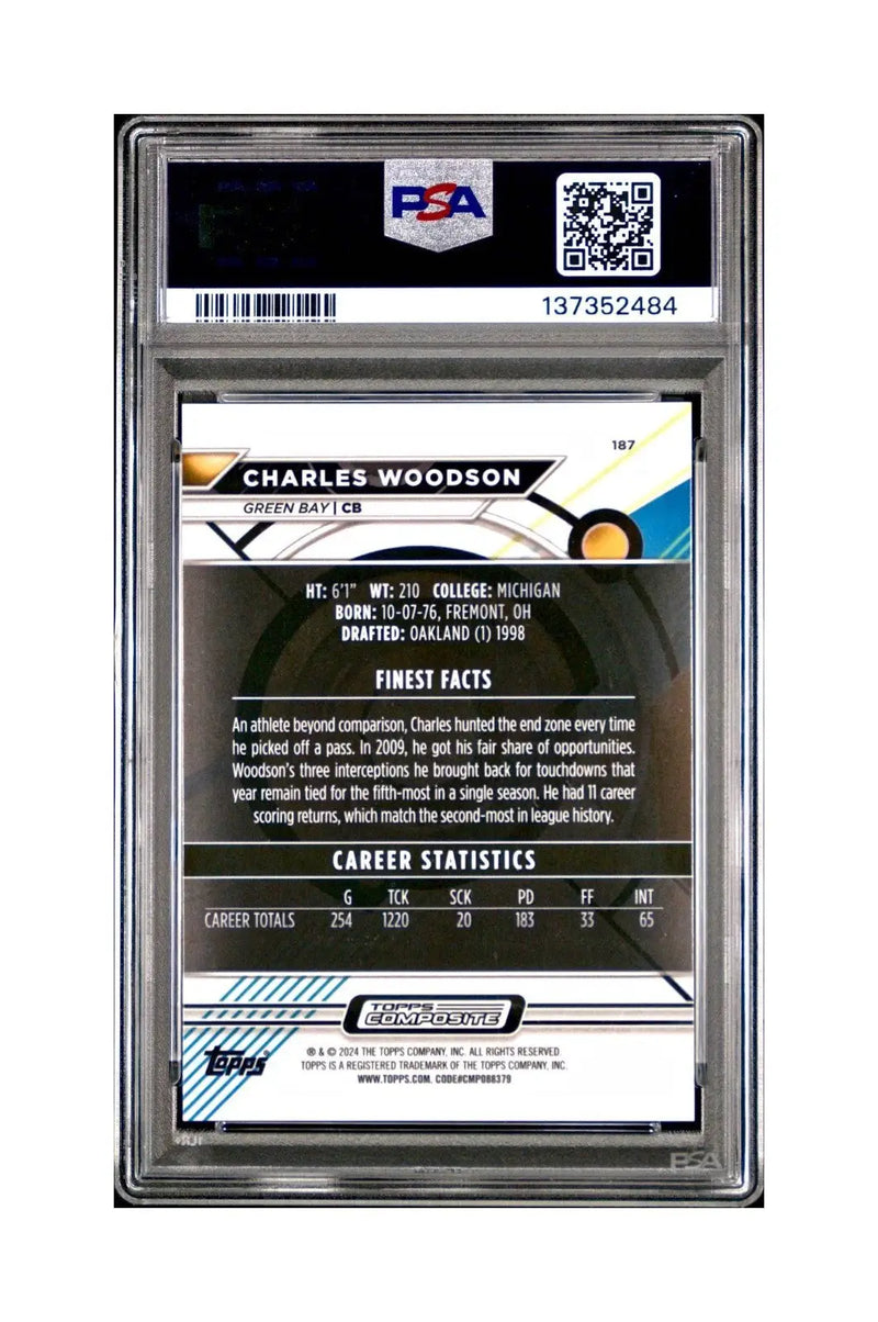 Charles Woodson 2023 Topps Finest #187 Purple Refractor 202/250 PSA 10 Gem Mint