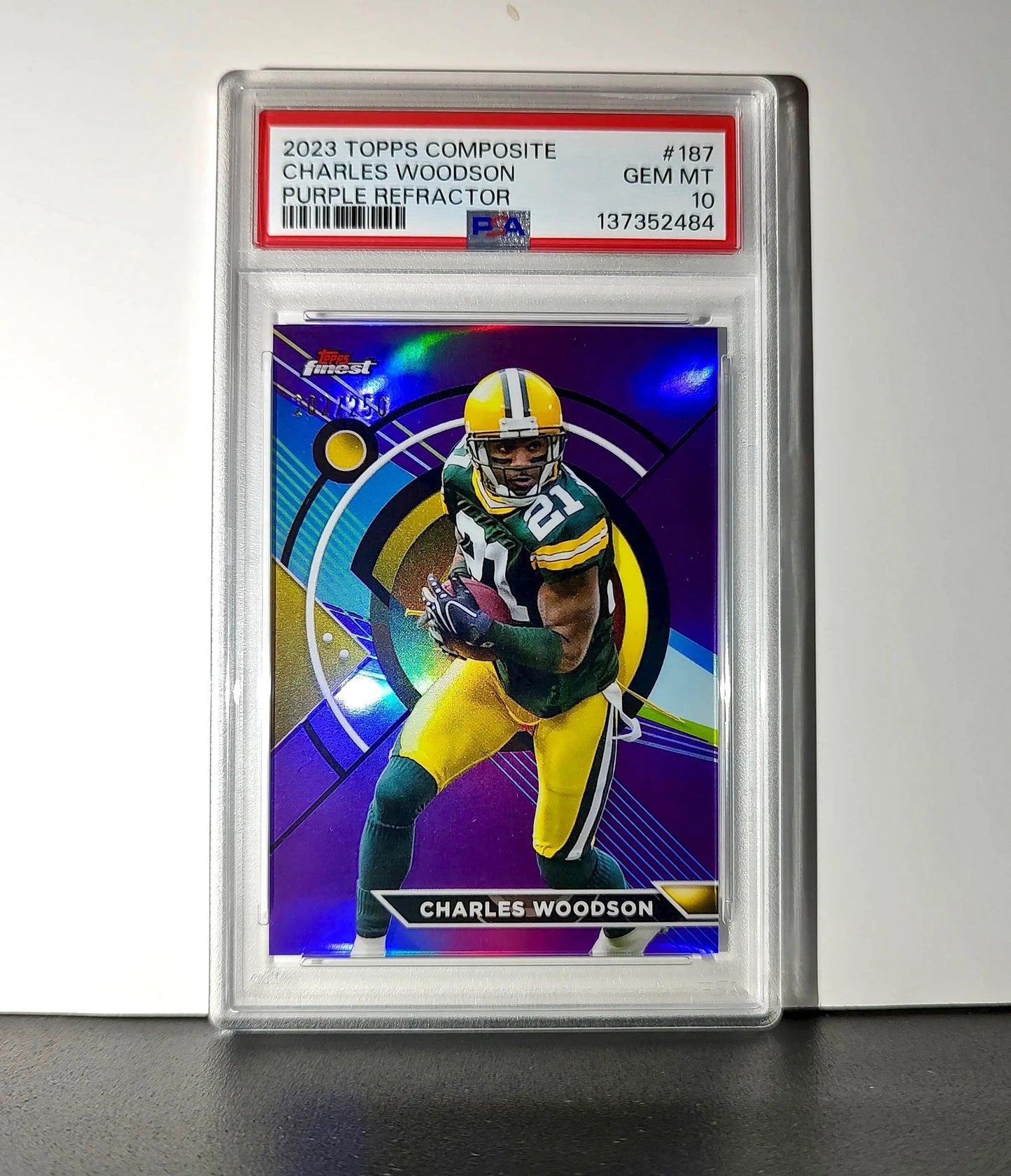 Charles Woodson 2023 Topps Finest #187 Purple Refractor 202/250 PSA 10 Gem Mint