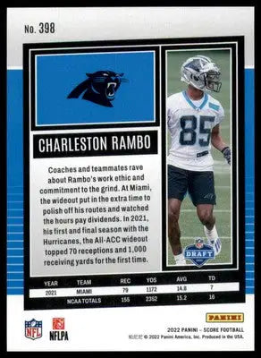 Charleston Rambo Rookie 2022 Score #398 Carolina Panthers - Football Card Single