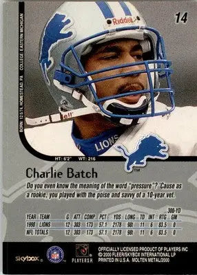 Charlie Batch - 1999 SkyBox Molten Metal - #14 - Football - Football Card Single