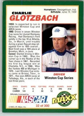 Charlie Glotzbach - 1993 Maxx - #32 - Racing - Racing Card Single