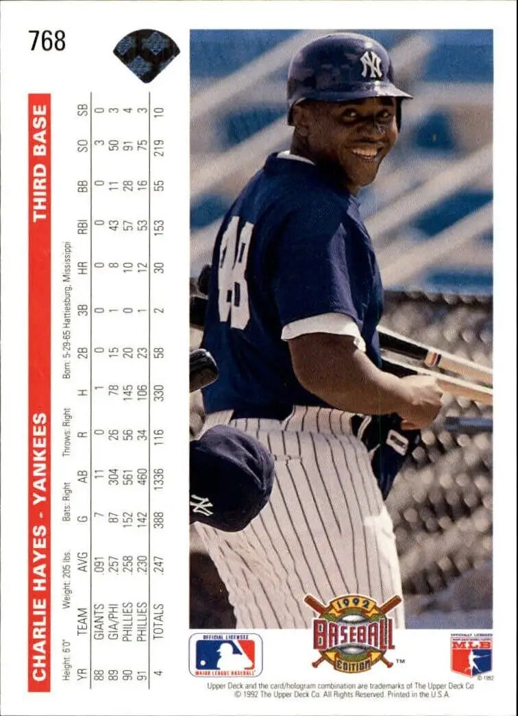 Charlie Hayes 1992 Upper Deck MLB #768 Baseball Card New York Yankees - Baseball Card Single