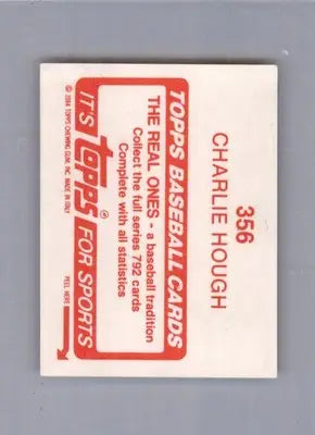 Charlie Hough - 1984 Topps Stickers - #356 - Baseball - Baseball Card Single