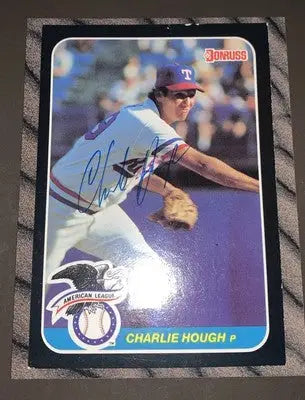 Signed Charlie Hough baseball card from 1987 Donruss Action All-Stars Texas Rangers