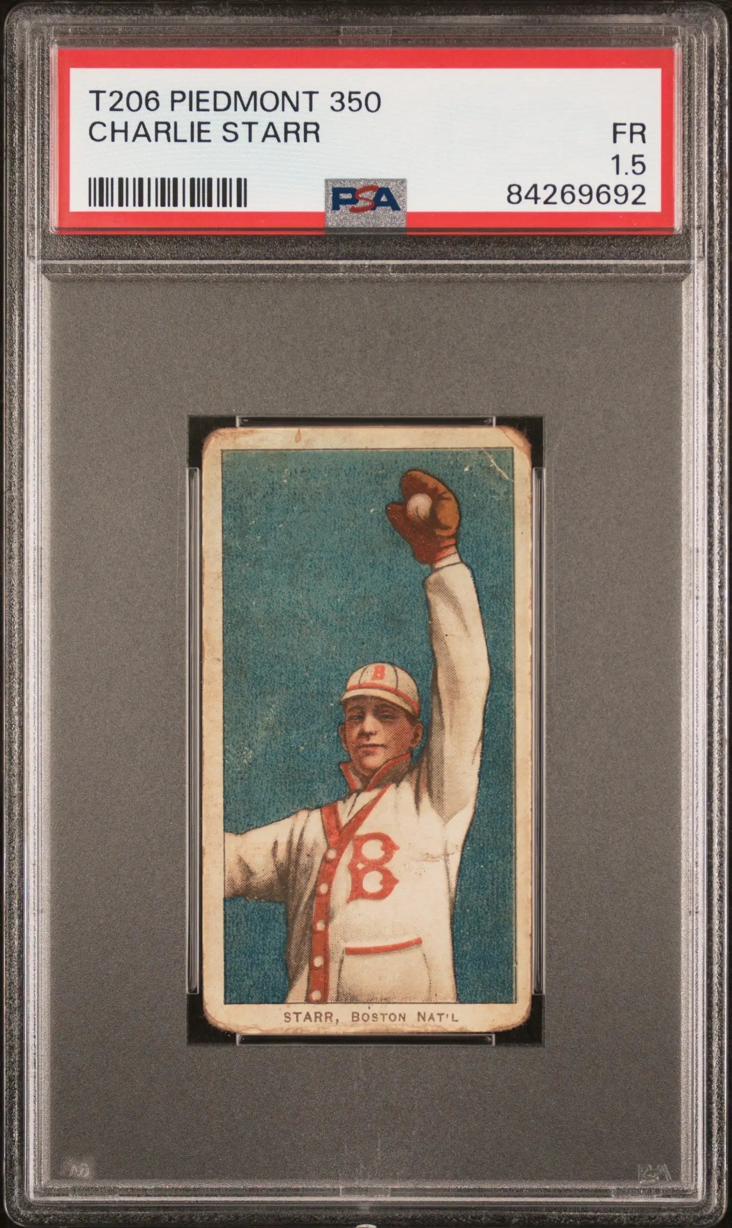 Vintage Charlie Starr T206 Piedmont trading card of player in white uniform