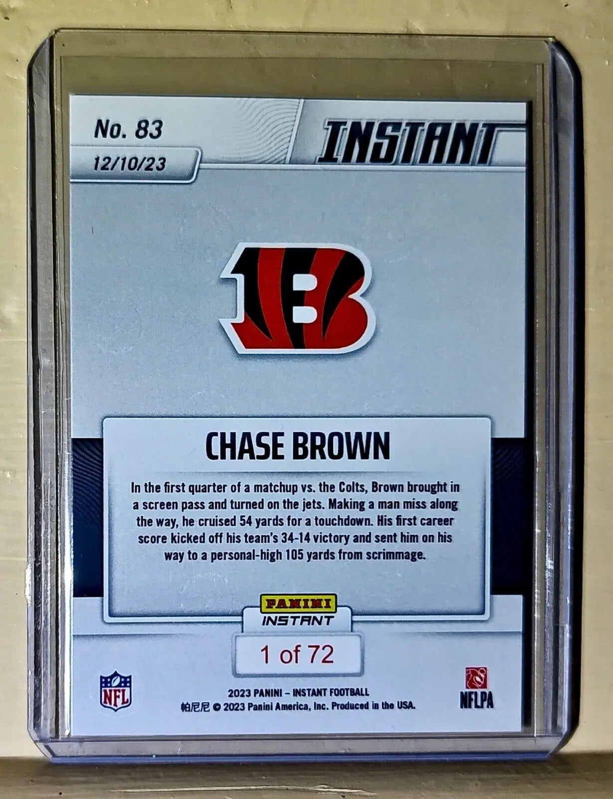 Chase Brown 2023 Panini NFL Rookie Football #83 Card 1 of 72 Bengals - Football Card Single