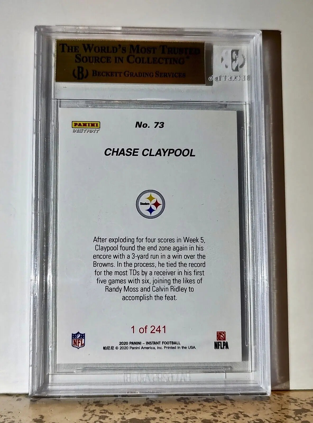 Chase Claypool 2020 Panini NFL #73 Rookie 1 of 241 BGS 9.5 Gem Mint Steelers - Football Card Single