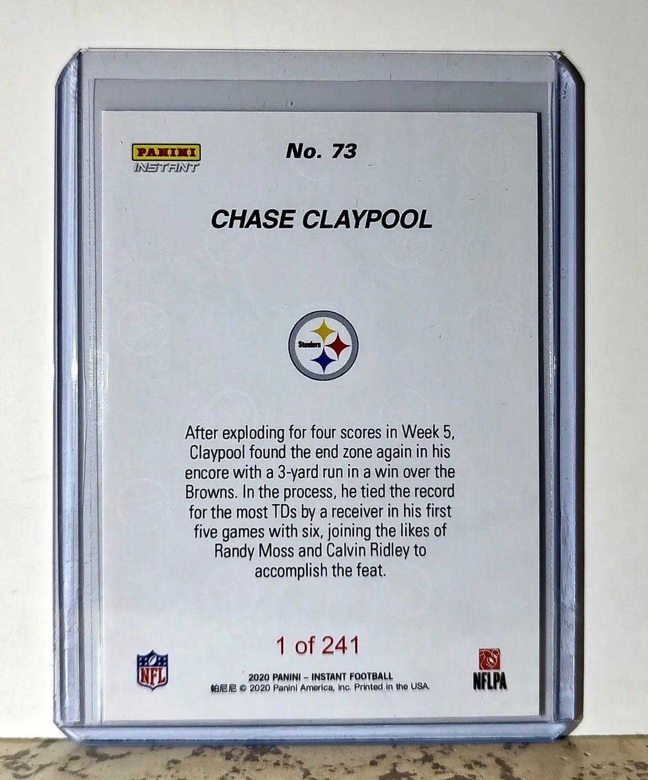 Chase Claypool 2020 Panini NFL #73 Rookie Football Card Steelers 1 of 241 - Football Card Single