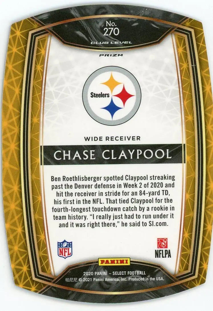 Chase Claypool Rookie 2020 Panini Select Tri Color Die Cut Club #270 Steelers