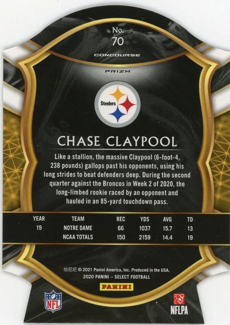 Chase Claypool Rookie 2020 Select Concourse Maroon Die Cut #70 Steelers Football